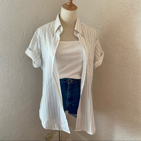 Striped Short Sleeve Button Down Top